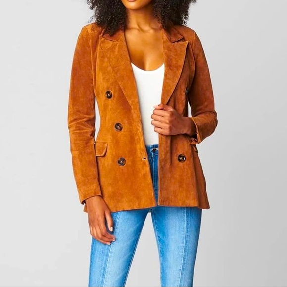 Blank NYC Jackets & Blazers - Blank NYC NEW real SUEDE LEATHER Double Breasted Blazer Jacket in Cognac🔥
